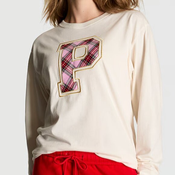PINK Victoria's Secret "Santa Fav" Cotton Campus Long-Sleeve - Large - NWT - Picture 1 of 5